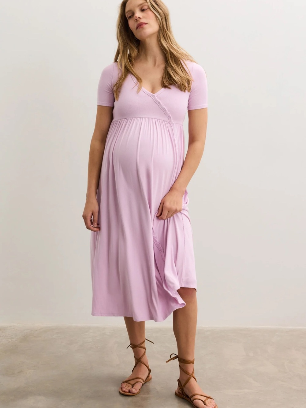 Hatch Lilac Wrap-Front Midi Nursing Dress